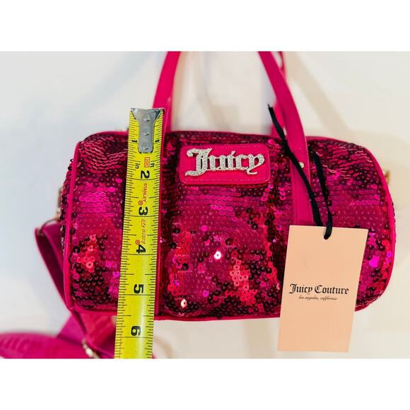 Juicy Couture Pink Sequin Barrel Bag Shoulder Crossbody Glitter Logo Charm NWT - Picture 6 of 6